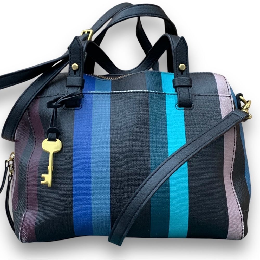Fossil Sydney Striped Satchel Purse Handbag Multicolor Shoulder Crossbody Bag